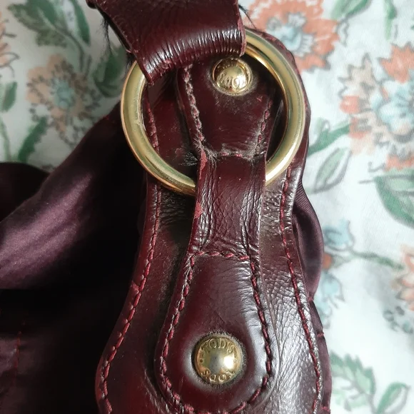 Tod's Burgundy Leather And Nylon Purse - Picture 6 of 8
